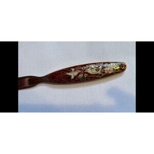 Vintage Cloisonne Letter Opener Inlaid Floral And Pair of Birds Design Dark Red
